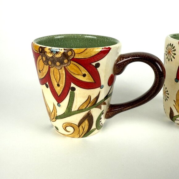 Pier 1 Imports Carynthum Hand-Painted Earthenware Set 2 Mugs Floral Coffee Tea - Picture 2 of 6